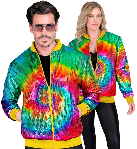 e-carnavalskleding-SYK Bomberjas pailletten Hippie tie dye