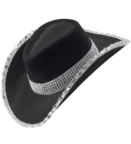 e-carnavalskleding-SYK Cowboyhoed zwart bling met steentjes