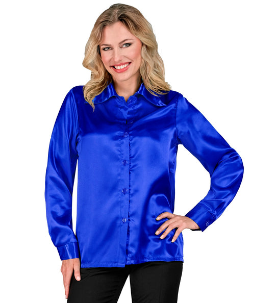 e-carnavalskleding-SYK Dames jaren 70 disco blouse blauw