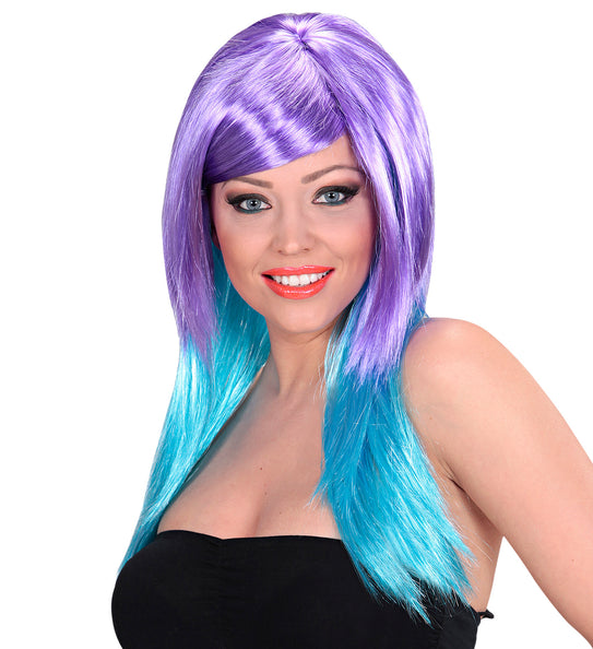 e-carnavalskleding-SYK Dip dye pruik paars blauw