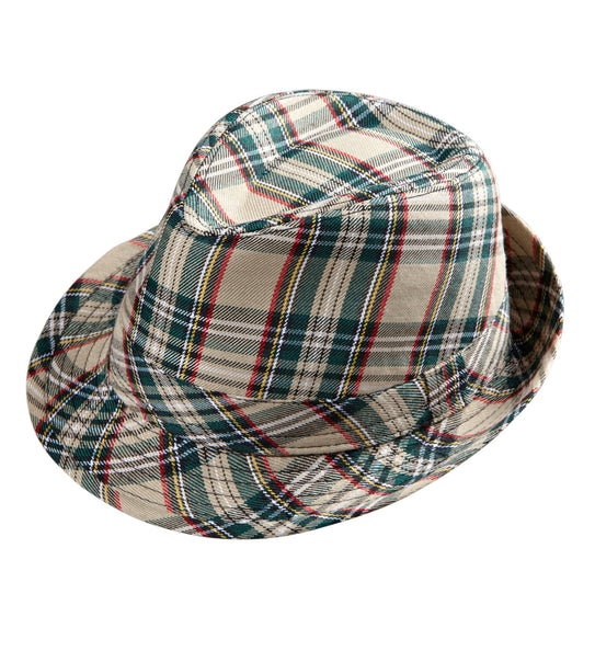 e-carnavalskleding-SYK Fedora Grijs Met Tartan Print