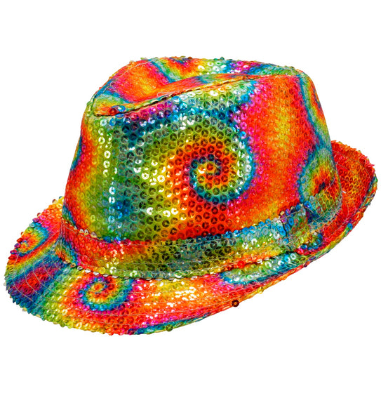 e-carnavalskleding-SYK Fedora pailletten tie dye hoed