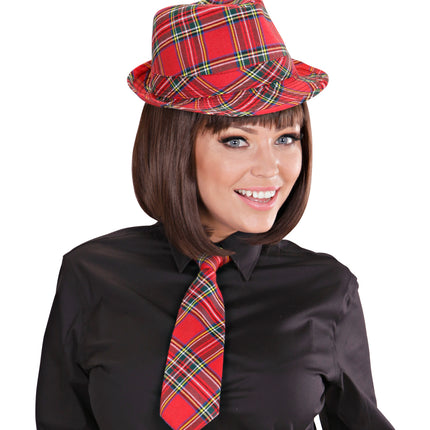 e-carnavalskleding-SYK Fedora Rood Met Tartan Print