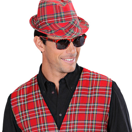 e-carnavalskleding-SYK Fedora Rood Met Tartan Print