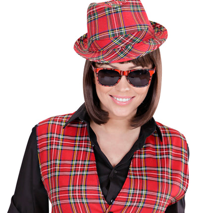 e-carnavalskleding-SYK Fedora Rood Met Tartan Print