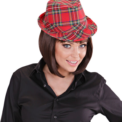 e-carnavalskleding-SYK Fedora Rood Met Tartan Print