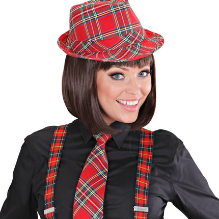 e-carnavalskleding-SYK Fedora Rood Met Tartan Print