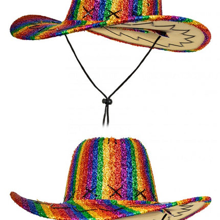 e-carnavalskleding-SYK Glitter regenboog cowboyhoed