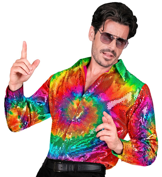 e-carnavalskleding-SYK Hippie paillettenshirt Tie Dye