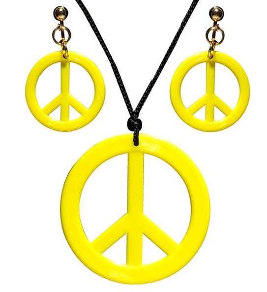 e-carnavalskleding-SYK Hippie Peace ketting en oorbellen geel