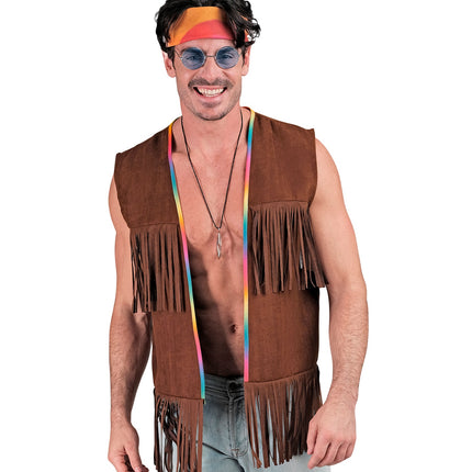 e-carnavalskleding-SYK Hippie vest met franjes donker bruin