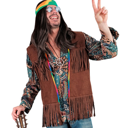 e-carnavalskleding-SYK Hippie vest met franjes donker bruin