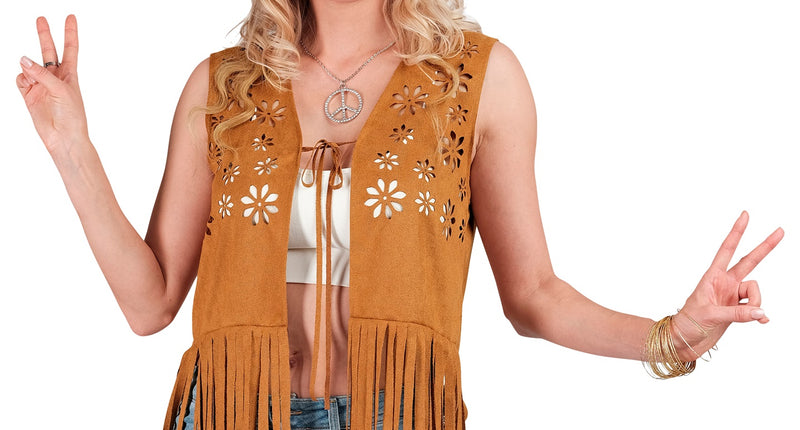 e-carnavalskleding-SYK Hippie vest met franjes licht bruin