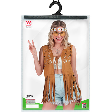 e-carnavalskleding-SYK Hippie vest met franjes licht bruin