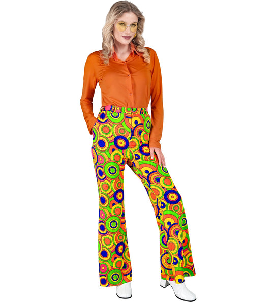 e-carnavalskleding-SYK Jaren 70 broek groovy cirkels dames