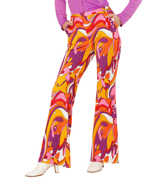 e-carnavalskleding-SYK Jaren 70 disco broek Groovy Orchidee