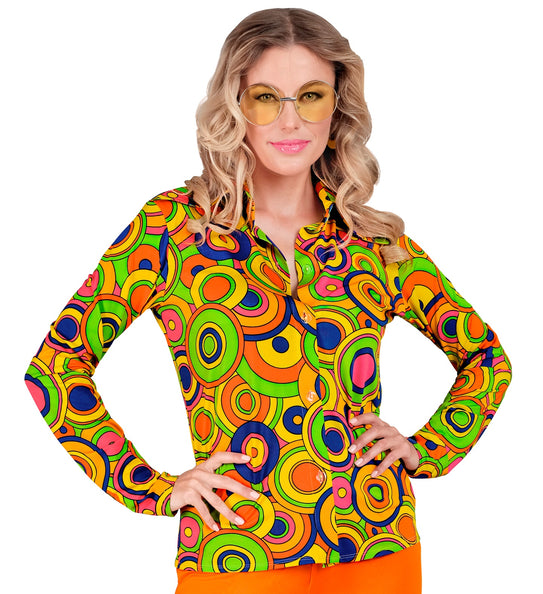 e-carnavalskleding-SYK Jaren 70 shirt groovy cirkels dames