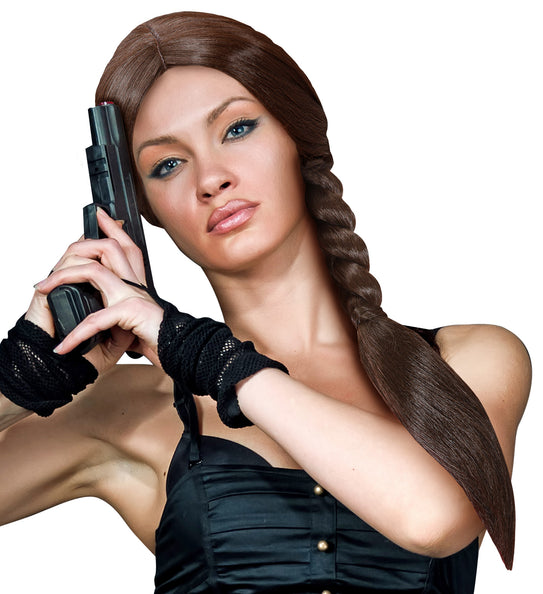 e-carnavalskleding-SYK Lara Croft Tomb raider pruik bruin