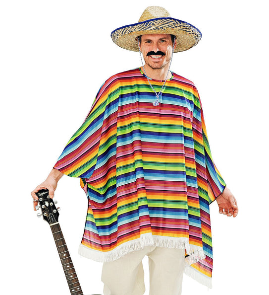 e-carnavalskleding-SYK Mexicaanse poncho regenboog met sombrero