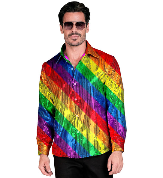 e-carnavalskleding-SYK Paillettenshirt heren regenboog