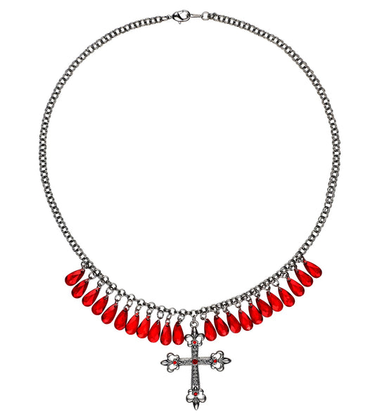 e-carnavalskleding-SYK Rode gothic ketting met kruis