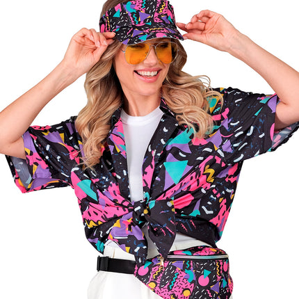 e-carnavalskleding-SYK Shirt jaren 80 funky fashion zwart