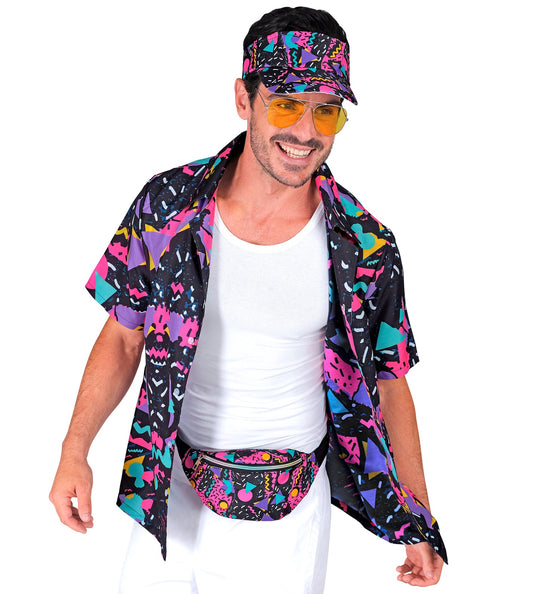 e-carnavalskleding-SYK Shirt jaren 80 funky fashion zwart