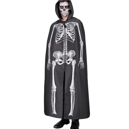 e-carnavalskleding-SYK Skeleton cape met capuchon zwart