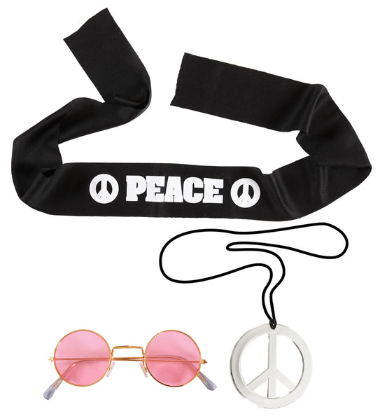 e-carnavalskleding-SYK Verkleedset Hippie peace met bril ketting en haarband