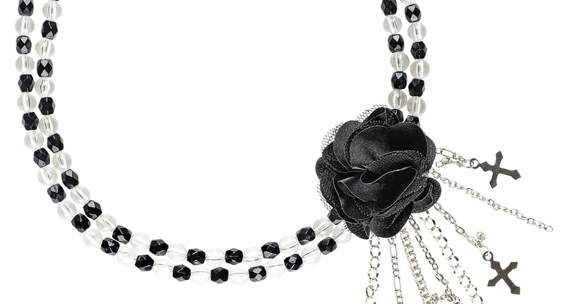 e-carnavalskleding-SYK Zwarte gothic ketting met roos