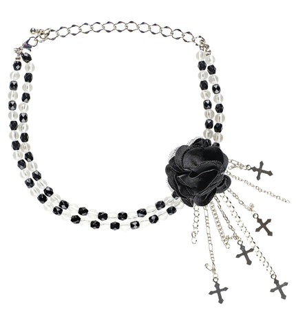 e-carnavalskleding-SYK Zwarte gothic ketting met roos