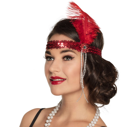 E-Carnavalskleding.nl Charleston hoofdband Flapper rood