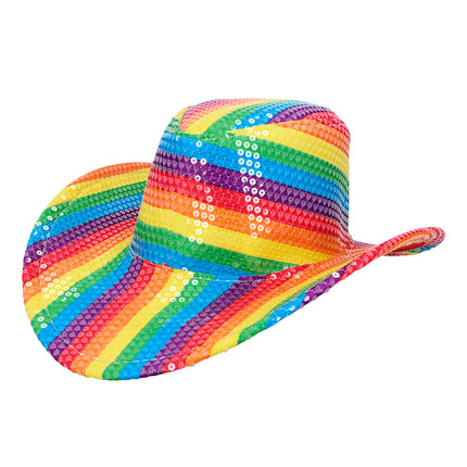 E-Carnavalskleding.nl Cowboyhoed regenboog pailletten Pride