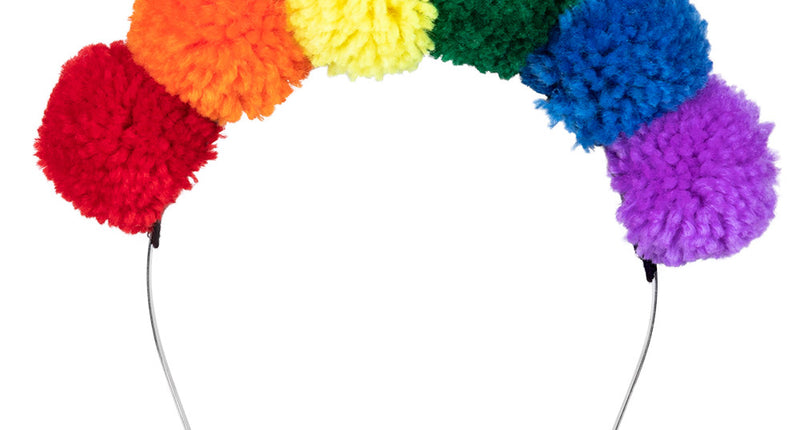 E-Carnavalskleding.nl Diadeem Pompon regenboog