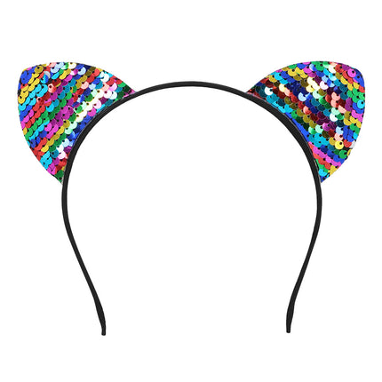 E-Carnavalskleding.nl Diadeem regenboog katten oren glitter