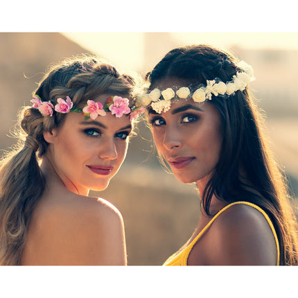 E-Carnavalskleding.nl Hippie hoofdband Ibiza witte bloemen