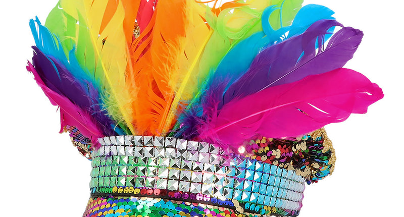 E-Carnavalskleding.nl Regenboog glitter pet met veren