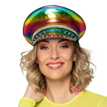 E-Carnavalskleding.nl Regenboog pet glimmend strass