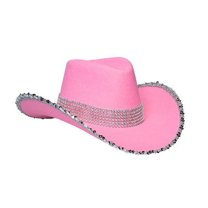 E-Carnavalskleding.nl Roze cowboyhoed met glitters