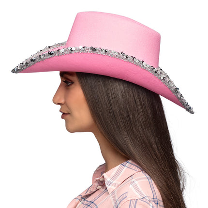 E-Carnavalskleding.nl Roze cowboyhoed met glitters