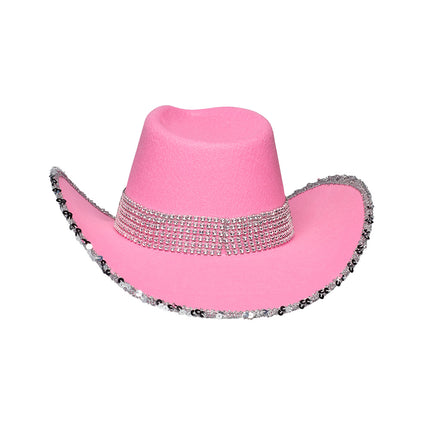 E-Carnavalskleding.nl Roze cowboyhoed met glitters