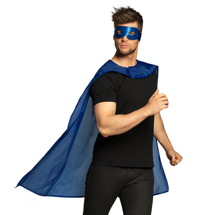 E-Carnavalskleding.nl Super held cape en masker set blauw