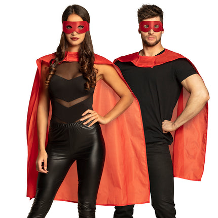 E-Carnavalskleding.nl Super held cape en masker set rood