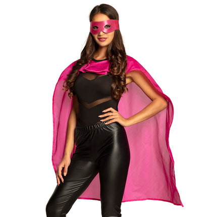 E-Carnavalskleding.nl Super held cape en masker set roze