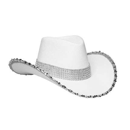 E-Carnavalskleding.nl Witte cowboyhoed met glitters