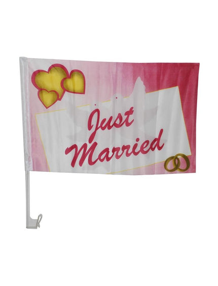 e-carnavalskleding-SYK Auto vlag just married 30X45cm