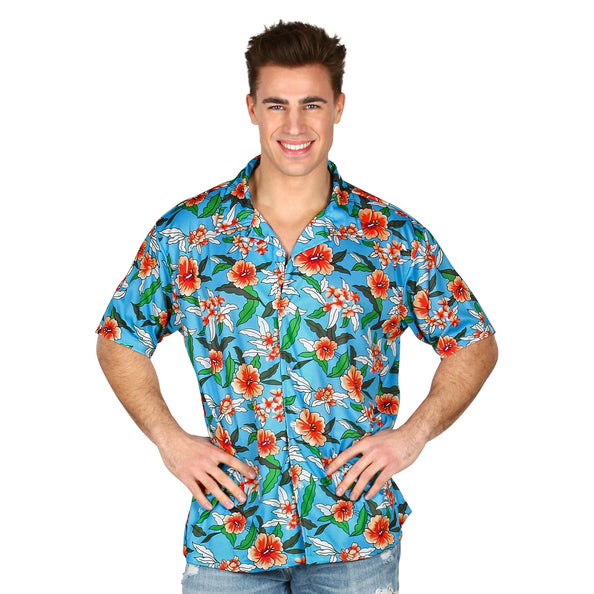 e-carnavalskleding-SYK Blauw Hawaii shirt met print