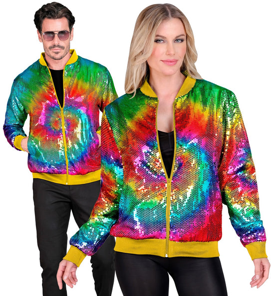 e-carnavalskleding-SYK Bomberjas pailletten Hippie tie dye