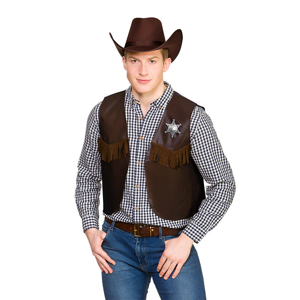 e-carnavalskleding-SYK Bruin cowboy vest Sem volwassenen