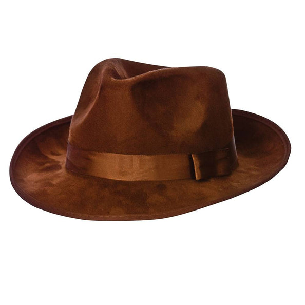 e-carnavalskleding-SYK Bruine suede fedora hoed